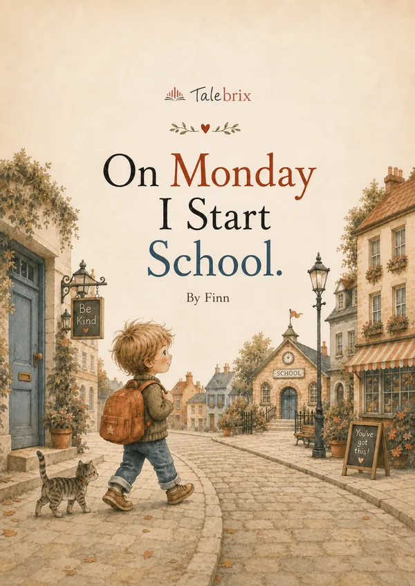 On Monday I Start School. By Finn. Front cover.