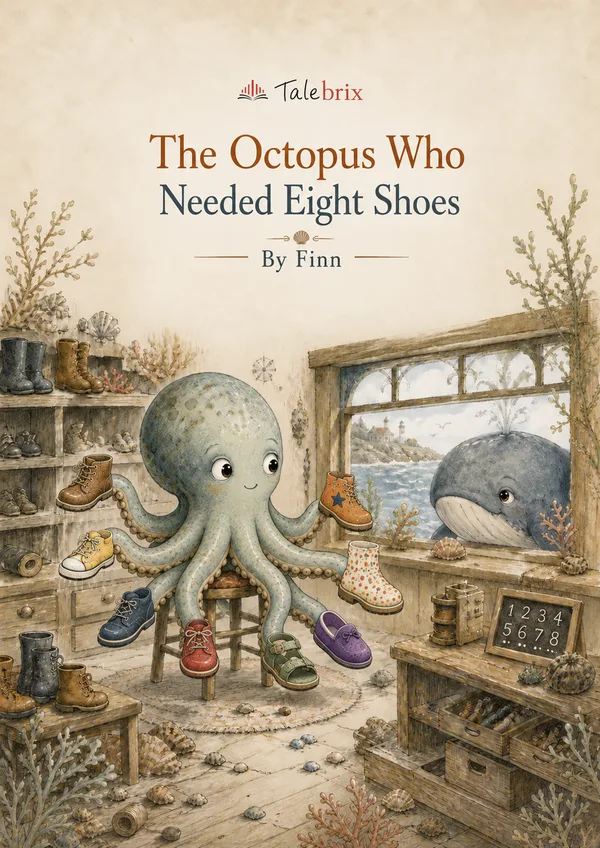 The Octopus Who Needed Eight Shoes. By Finn. Front cover.